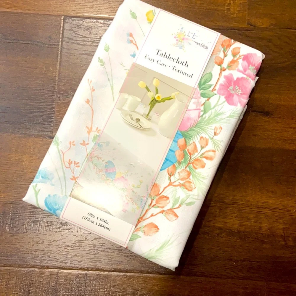NEW EASTER TABLECLOTH 60” x 104” EASY CARE FLORAL EASTER EGGS SPRING
